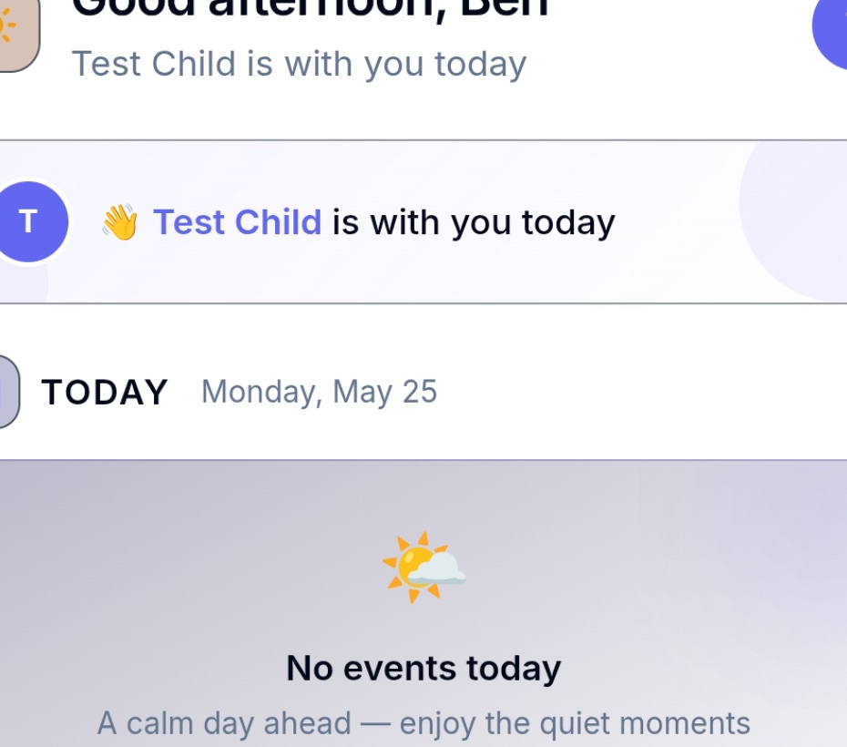 CoOwl mobile dashboard showing today's overview and next seven days